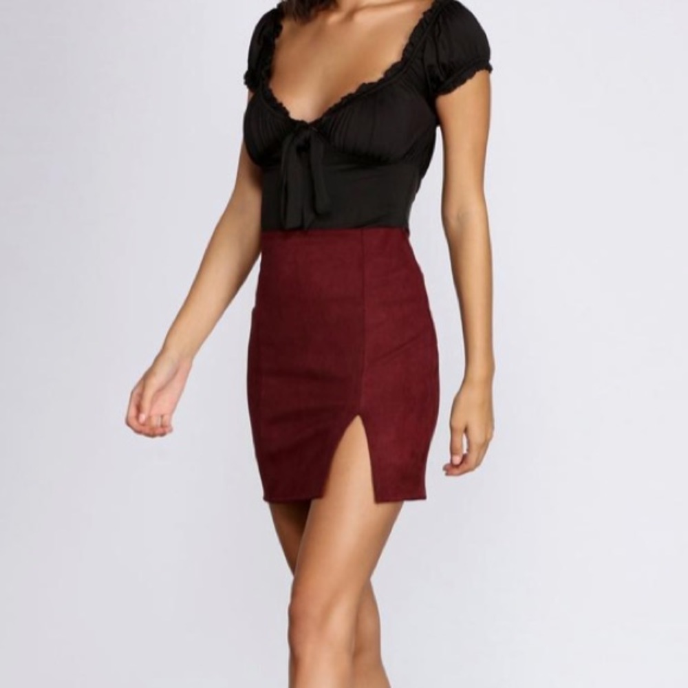 Medium Burgundy Faux Suede high waisted Skirt